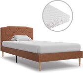 Bed met Matras Bruin 90x200 cm Stof (Incl LW Led klok) - Bed frame met lattenbodem - Tweepersoonsbed Eenpersoonsbed