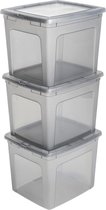 IRIS Clearbox Opbergbox - 30L - 3 stuks - Transparant/Grijs