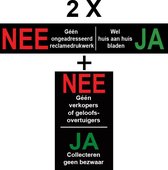 Nee Ja Sticker - Brievenbussticker Ja Nee - Reclame Nee - Huis aan Huis Ja - 2 setjes - Nee Geen Verkopers of Geloof Ja Collectes.
