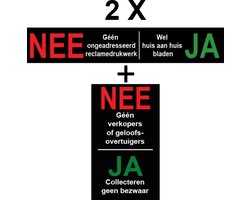 Nee Ja Sticker - Brievenbussticker Ja Nee - Reclame Nee - Huis aan Huis Ja - 2 setjes - Nee Geen Verkopers of Geloof Ja Collectes.