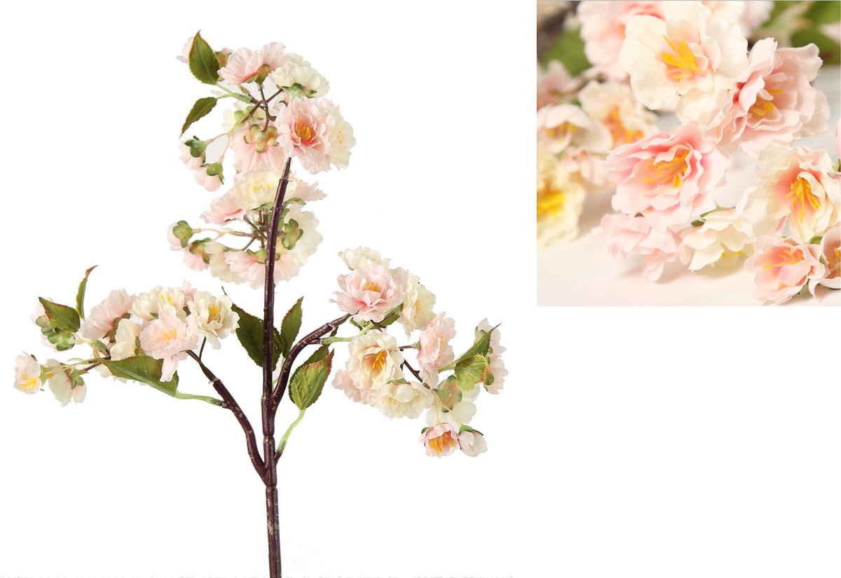 Benza Prunus kunstbloemen kunsttak wit roze 80 cm