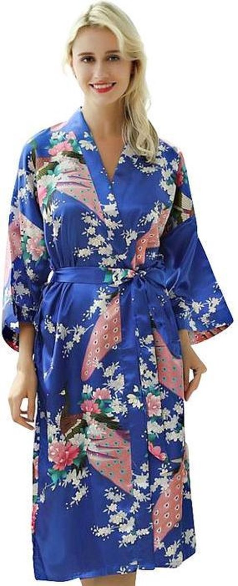 KIMU® Kimono Donkerrood 3/4 - Maat S-M - Yukata Satijn Onder de Knie - Driekwarts