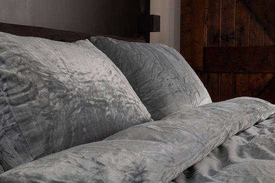 Zachtbeddengoed.nl - Velvet - Dekbedovertrek - Lits Jumeaux - Grijs - Tweepersoons - 240x200 cm - 240x220 cm - 2 Kussenslopen - Fluffy Dekbedovertrek - Zacht - Teddy Dekbedovertrek - Luxe Beddengoed met Velvet aan Beiden Zijden