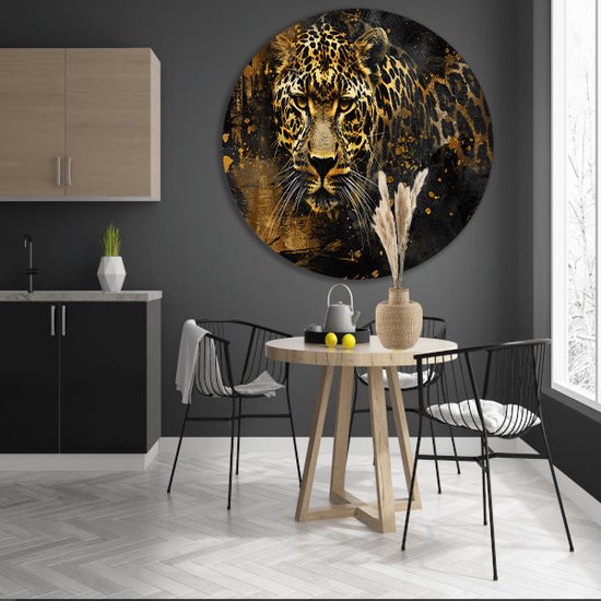 Cercle mural Léopard - Décoration murale animaux rond - Horloge murale Éclaboussures - Peinture Vintage - Cercles muraux - Cercle mural art aluminium 60x60 cm