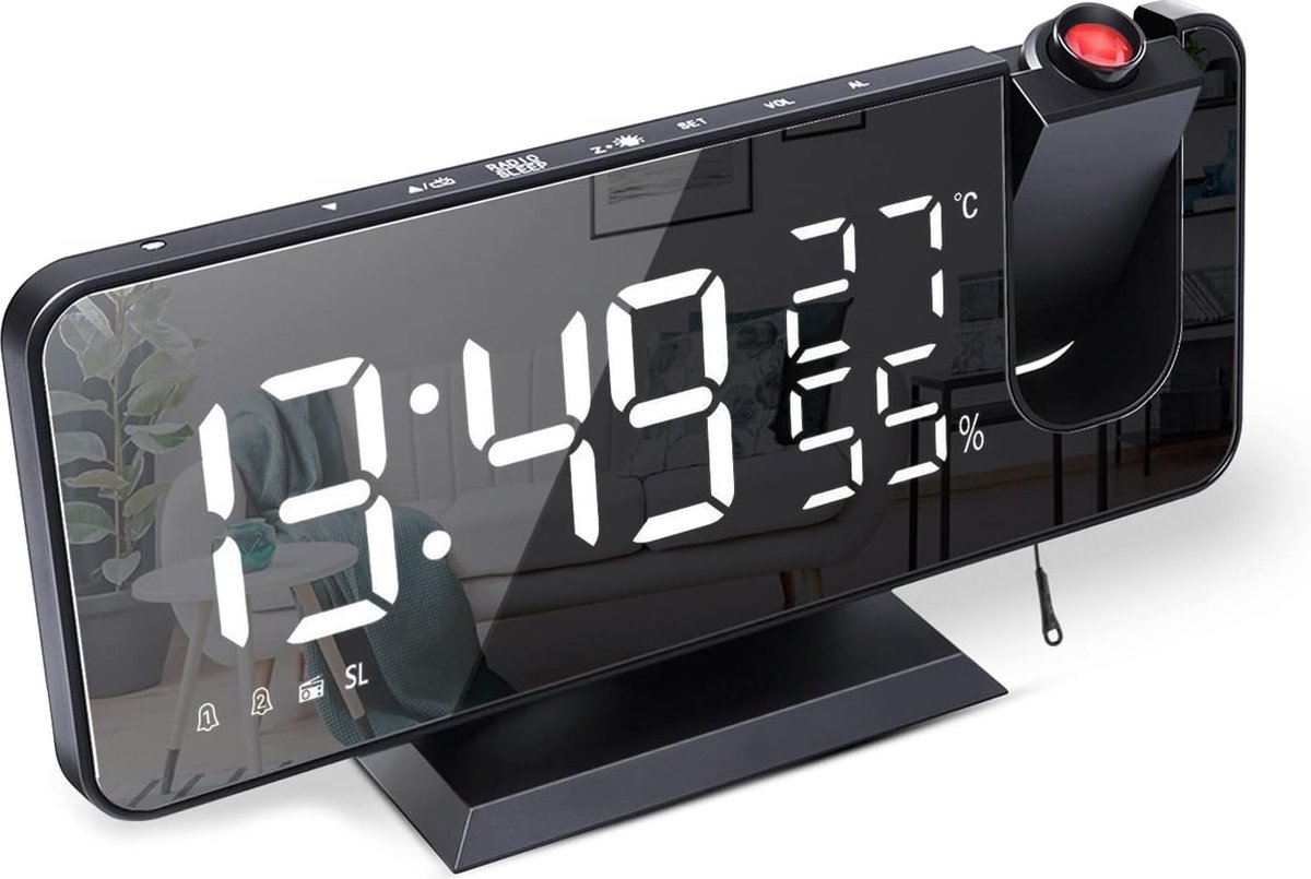 Wekkerradio Met Projectie - Klok Met Projectie - FM Radio - Dubbel Alarm - Wekkerradio Met Licht
