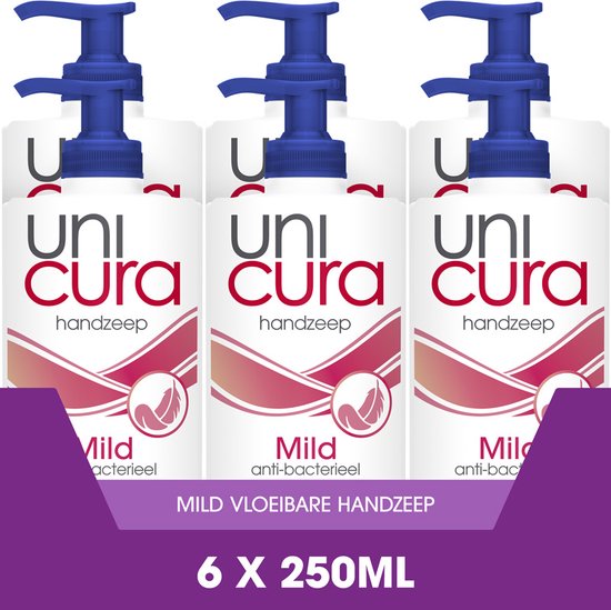 Unicura Mild Antibacteriële Vloeibare Handzeep - 6 x 250 ml - Voordeelverpakking