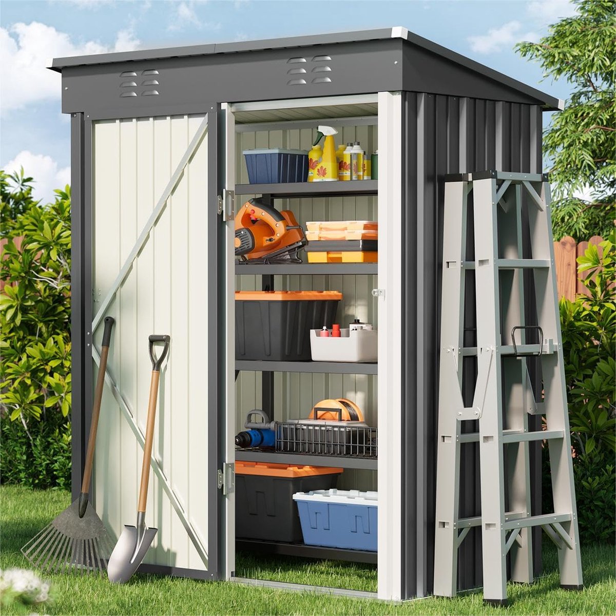 Bealife CC21 Tuinhuis - Metalen Gereedschapsschuur - 180 x 162 x 95 cm - voor Achtertuin Terras Gazon - Grijs