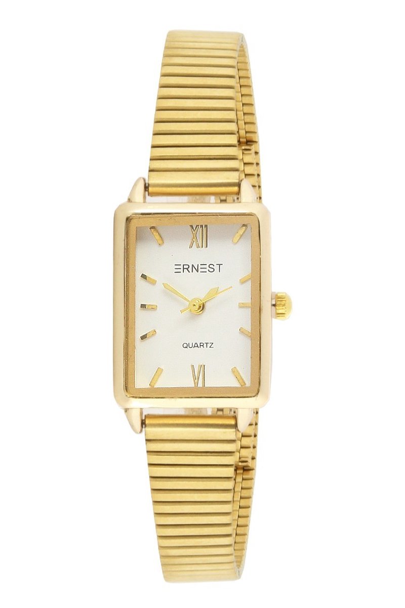 Horloge Bernyce Goud Wit - Ernest - Inclusief Batterij - Volledig RVS - Dames - Nikkelvrij
