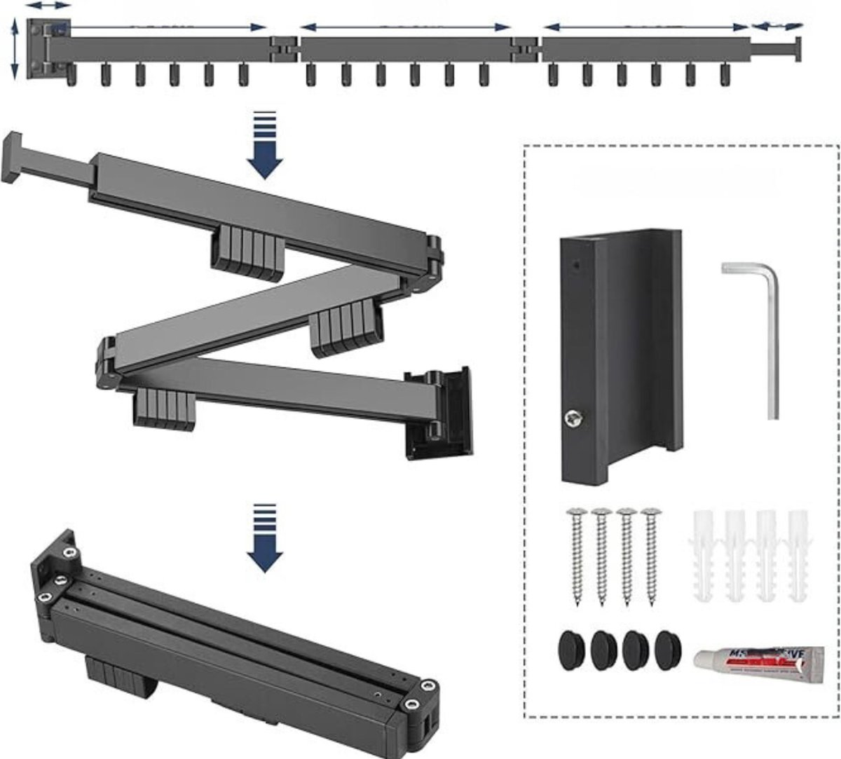 Wanddroogrek Inklapbaar Wall Drying Rack Wasdroogrek Voor op het Balkon Hangend Wit