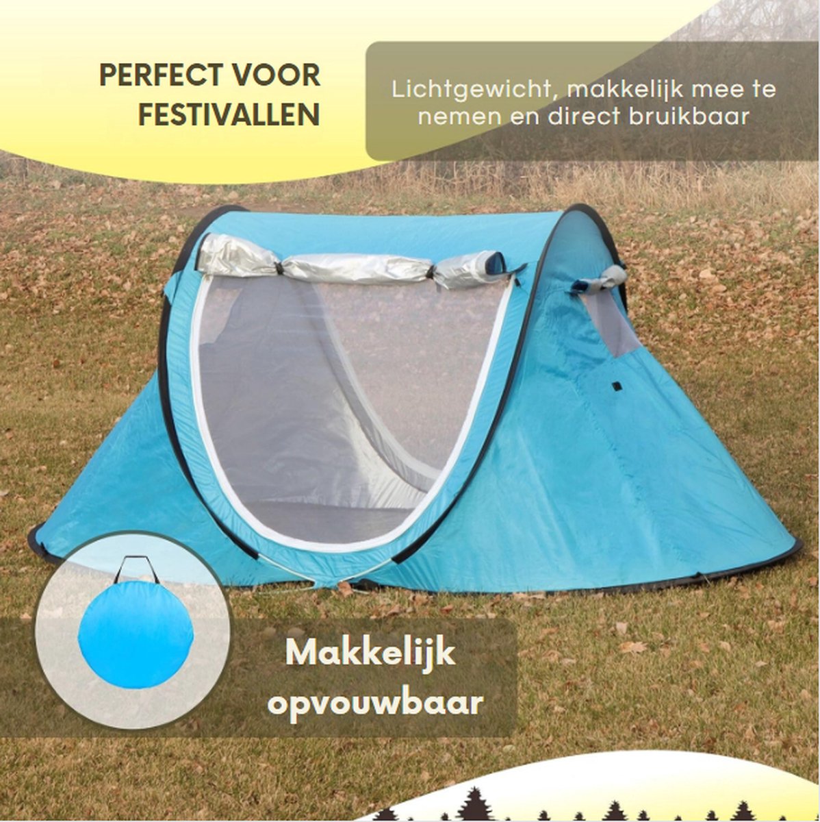 Tente Pop-Up 2 Personnes Bleue - Tente De Camping Instantanée Automatique Pour Trekking Et Randonnée - Montage En Quelques Secondes, Étanchéité Parfaite