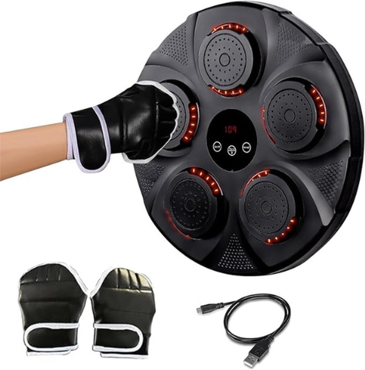 Elektronische muziekboksmachine, voor thuis, voor wandmontage, smart muziek, bokstraining voor volwassenen en kinderen, met ledlicht, bluetooth-sensor en handschoenen