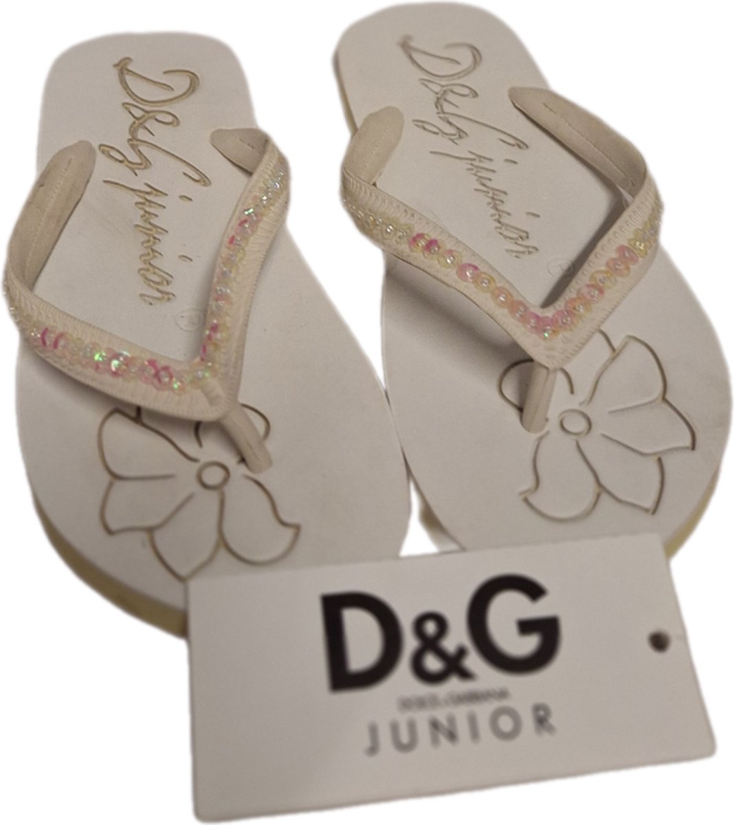 D&G JUNIOR CHIABATTA- WHITE SLIPPER-SIZE 38