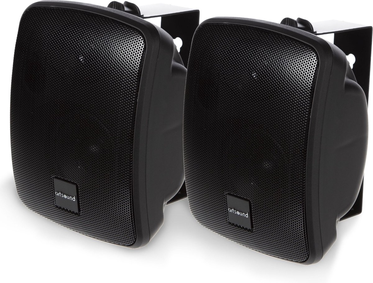 Artsound ASW65.2, Set van 2 waterdichte luidsprekers, 2-weg hifi luidspreker, 20-140 watt, met muurbeugel voor wandmontage, geschikt voor binnen en buiten, terras, tuin, sauna, zwembad, badkamer, kleur: zwart