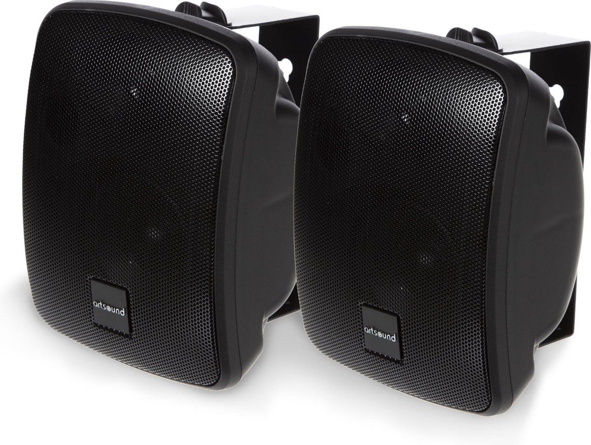 Artsound ASW45.2, Set van 2 waterdichte luidsprekers, 2-weg hifi luidspreker, 10-80 watt, met muurbeugel voor wandmontage, geschikt voor binnen en buiten, terras, tuin, sauna, zwembad, badkamer, kleur: zwart