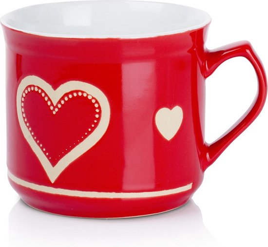 Jolie Tasse En Céramique Pour Fille - Fraises Rouges Avec Cuillère Cœur Et Couvercle - Idéal Bureau Et Maison