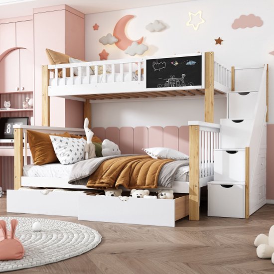 Lit mezzanine pour enfants avec échelle de rangement, 90 x 200 cm, en Lit mezzanine pour enfants avec échelle de rangement, 90 x 200 cm, en