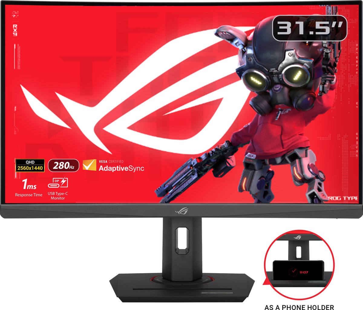 ASUS ROG Strix XG32WCMS gaming monitor 280 Hz, HDMI, DisplayPort, USB-C, Adaptive-Sync, AMD FreeSync