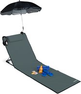 Bol.com Strandmat - groot - ligbed - hoofdsteun - rugleuning - opvouwbaar - draagbaar antraciet aanbieding
