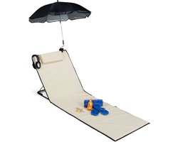 relaxdays strandmat - groot - ligbed - hoofdsteun - rugleuning - opvouwbaar - draagbaar beige