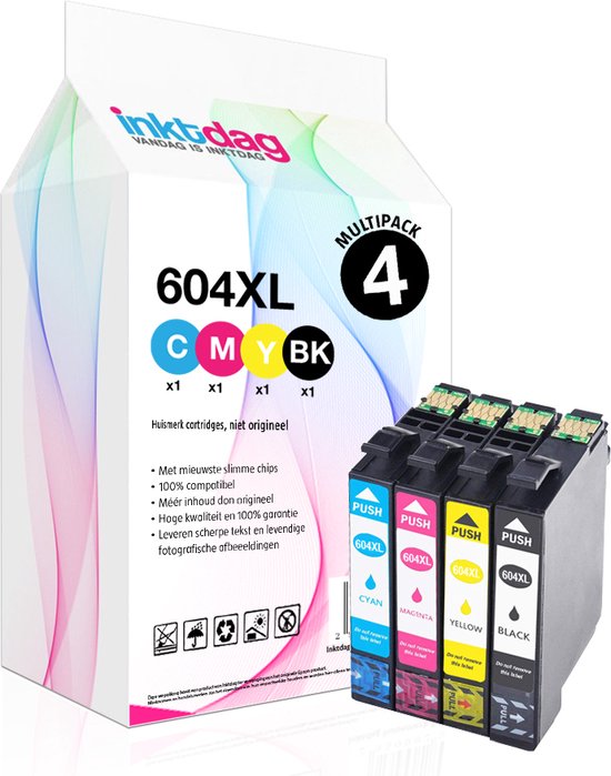 Inktdag inktcartridges voor Epson 604XL, Epson 604 inkt, Epson 604 cartridge multipack van 4 kleuren voor Epson Expression Home XP-2200 XP-2205 XP-3200 XP-3205 XP-4200 XP-4205 Workforce WF-2910 WF-2930 WF-2935 WF-2950