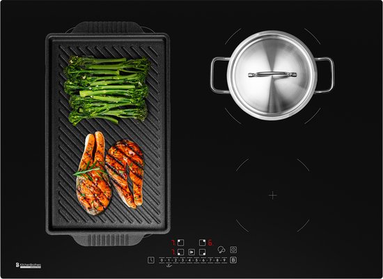 KitchenBrothers Inductie Kookplaat - Inbouw Inductieplaat - 70 cm - 4 Zones - 1x Flexzone - 1 en 2 Fase - Tot 2800W - Zwart