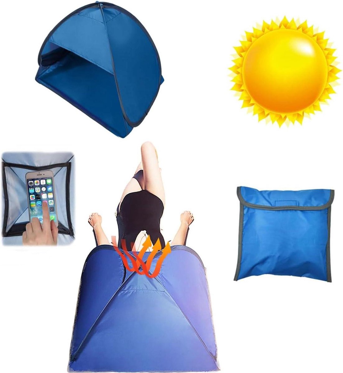 Mini Tente De Plage Pop-up – Anti-UV – Taffetas Polyester 70x50x45 Cm – Pour Chat, Chien, Bébé – Bleue – Sac De Rangement