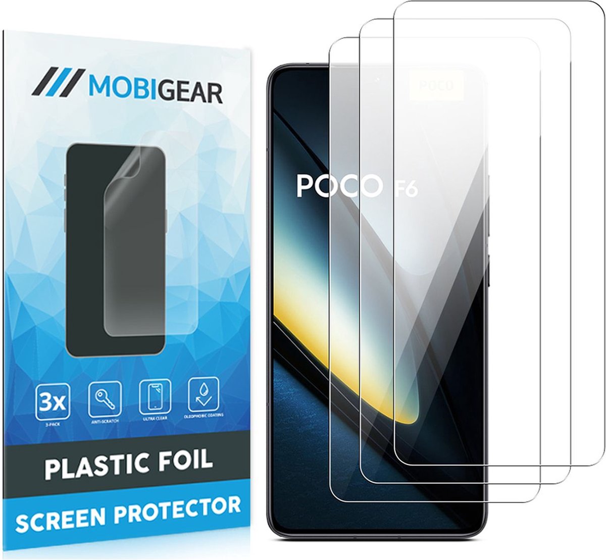 Mobigear Screenprotector geschikt voor POCO F6 | Mobigear Screenprotector Folie - Case Friendly (3-Pack)