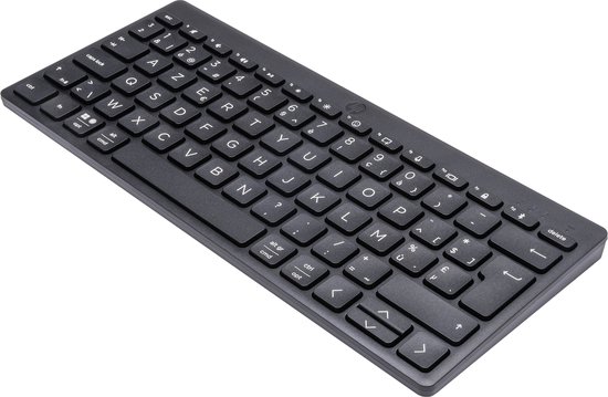Clavier Bluetooth HP compact noir, vu en perspective de face.
