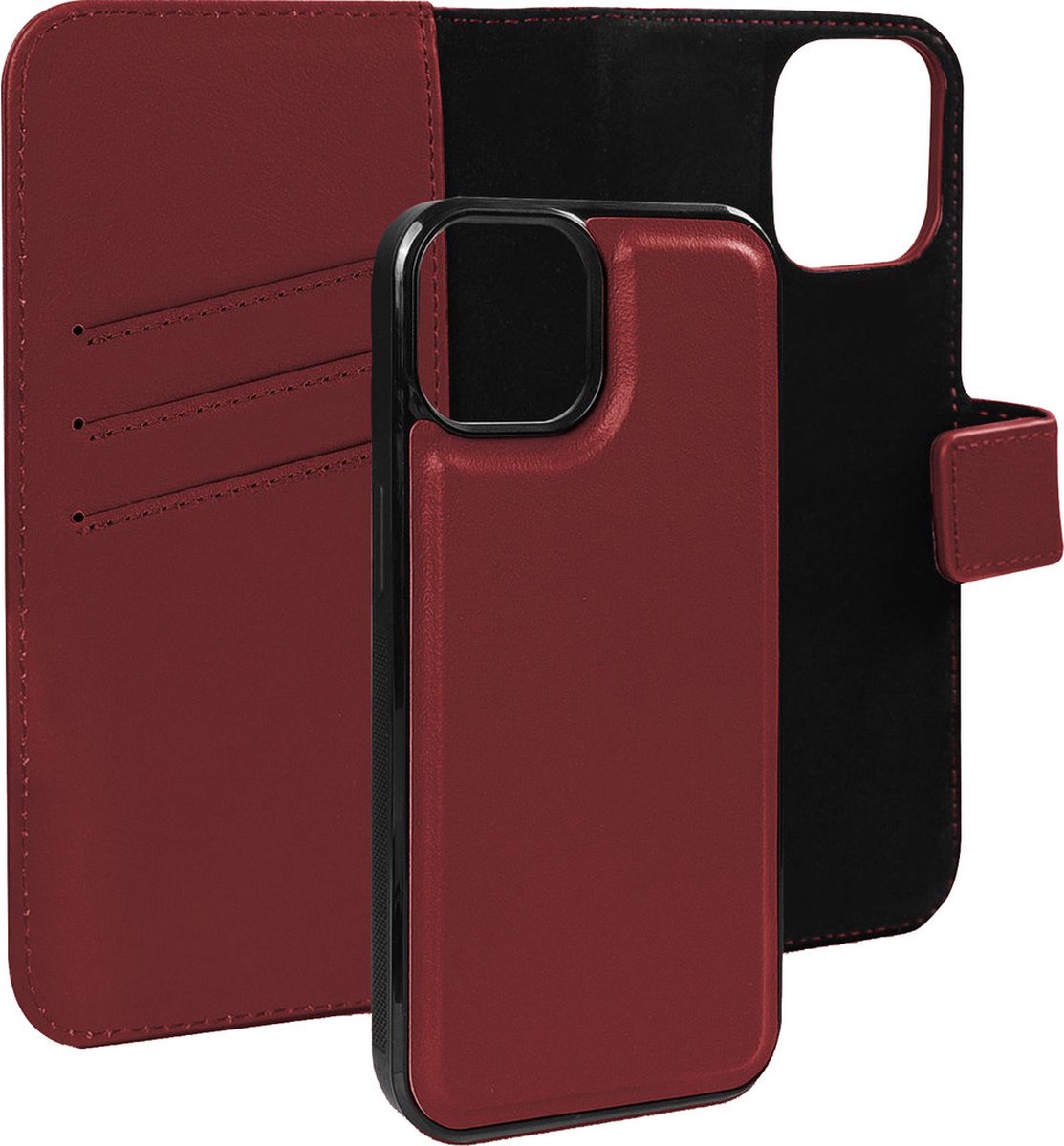 Caseuals 2-in-1 Echt Lederen Portemonnee/Boekhoesje met MagSafe - Krachtige magneetsluiting - geschikt voor MagSafe Apple iPhone 15 - Rood
