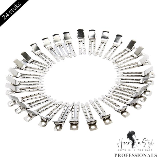 Haar in Stijl® | 24 stuks Curl Clip | 2 Benig Metalen Krul haarclips | haarklem voor Stylen van krullen | kapper Styling haar tools clips klips klem | Salon Haarspelden