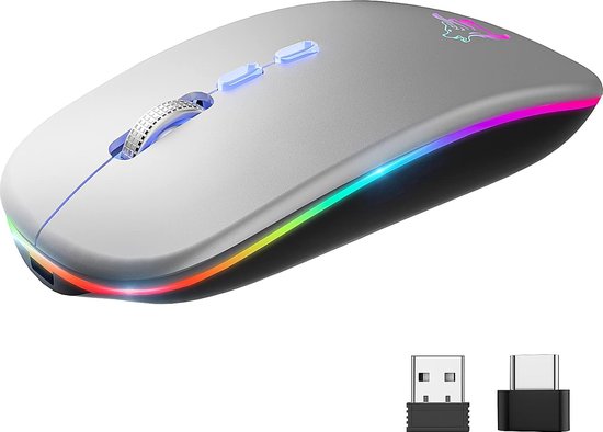 StayPowered Bluetooth Muis - Maximale veelzijdigheid en comfort - Stille bediening - Oplaadbare batterij - Instelbare DPI - Draadloze verbinding - Breed compatibel - Plug & Play - Zilver - Levering Sneller dan Aangegeven!