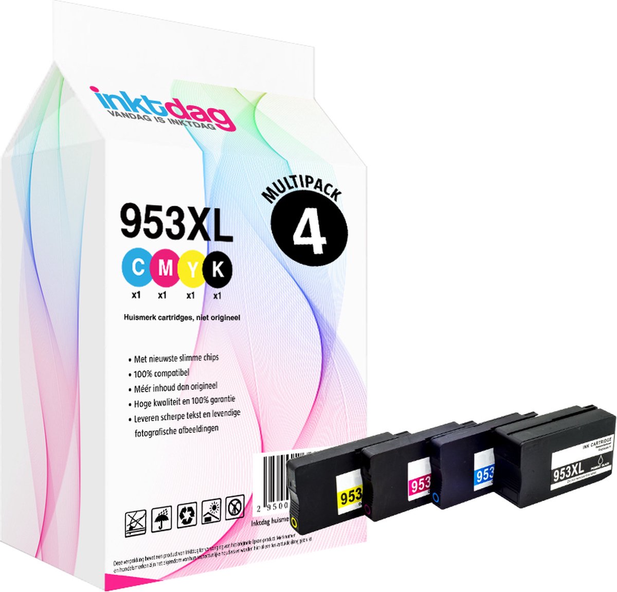 Inktdag inktcartridge voor hp 953xl multipack/ hp 953 inktcartridges multipack / HP 953 XL van 4 kleuren (1*BK C M en Y) voor HP OfficeJet Pro 8740 8719 8720 8710 8715 8725 7740 8218 8718 8210 8716 8730 8728 (All-in-One)