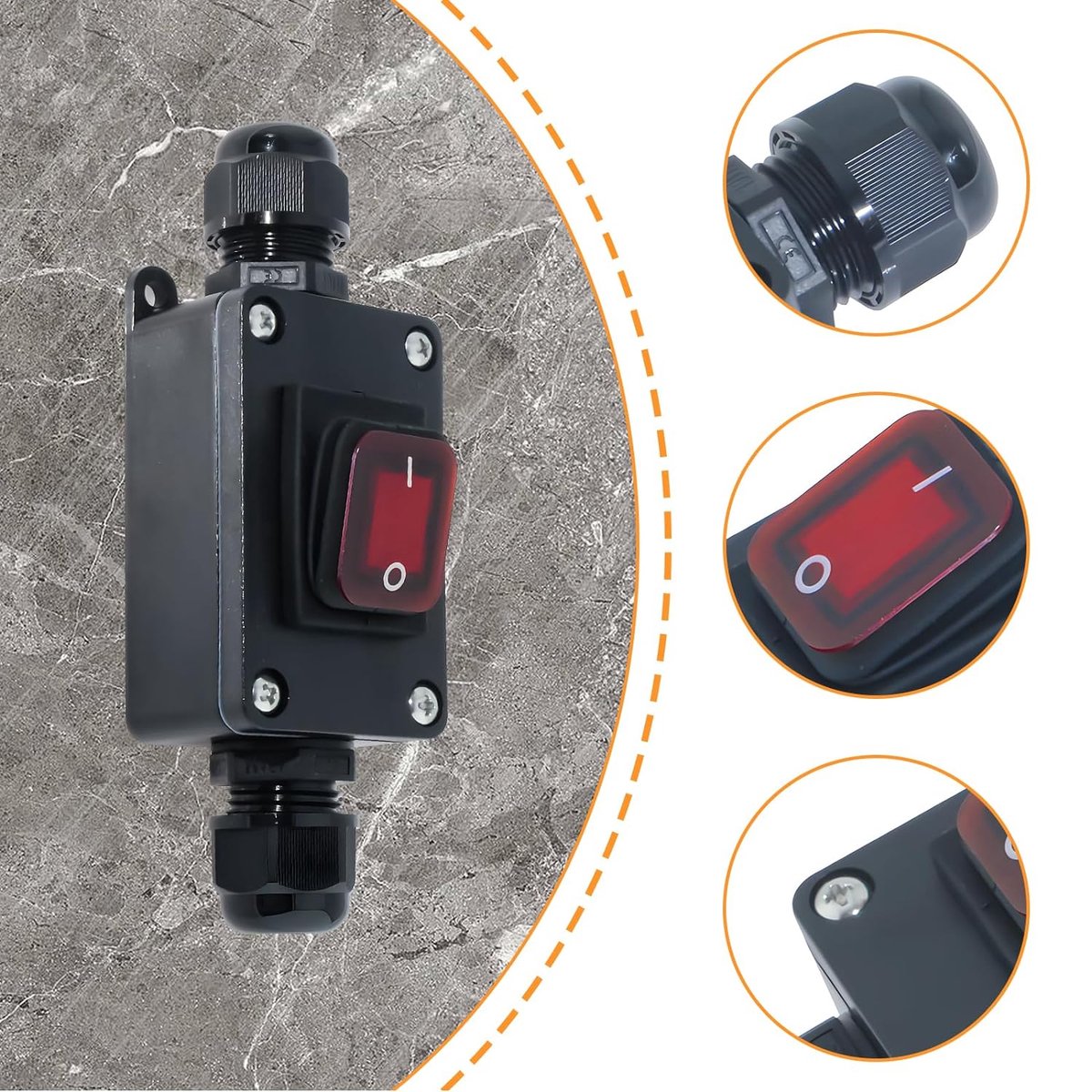 IP65 waterdichte inline schakelaar, 220 V, 30 A, inline kabelschakelaar