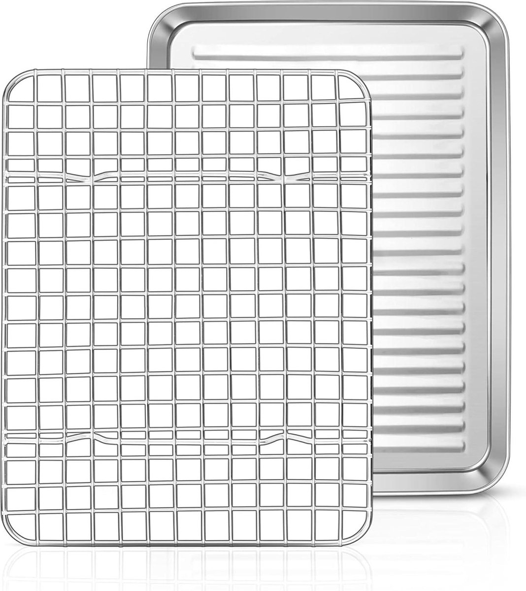 Homikit Bakplaat en Afkoelrooster Roestvrij Staal Kleine Bakvorm Ovenplaat en Afkoelrooster Bakken Braden Serveren 26 x 20 x 25 cm Hoogglans Gepolijst Vaatwasmachinebestendig sheet pan extender
