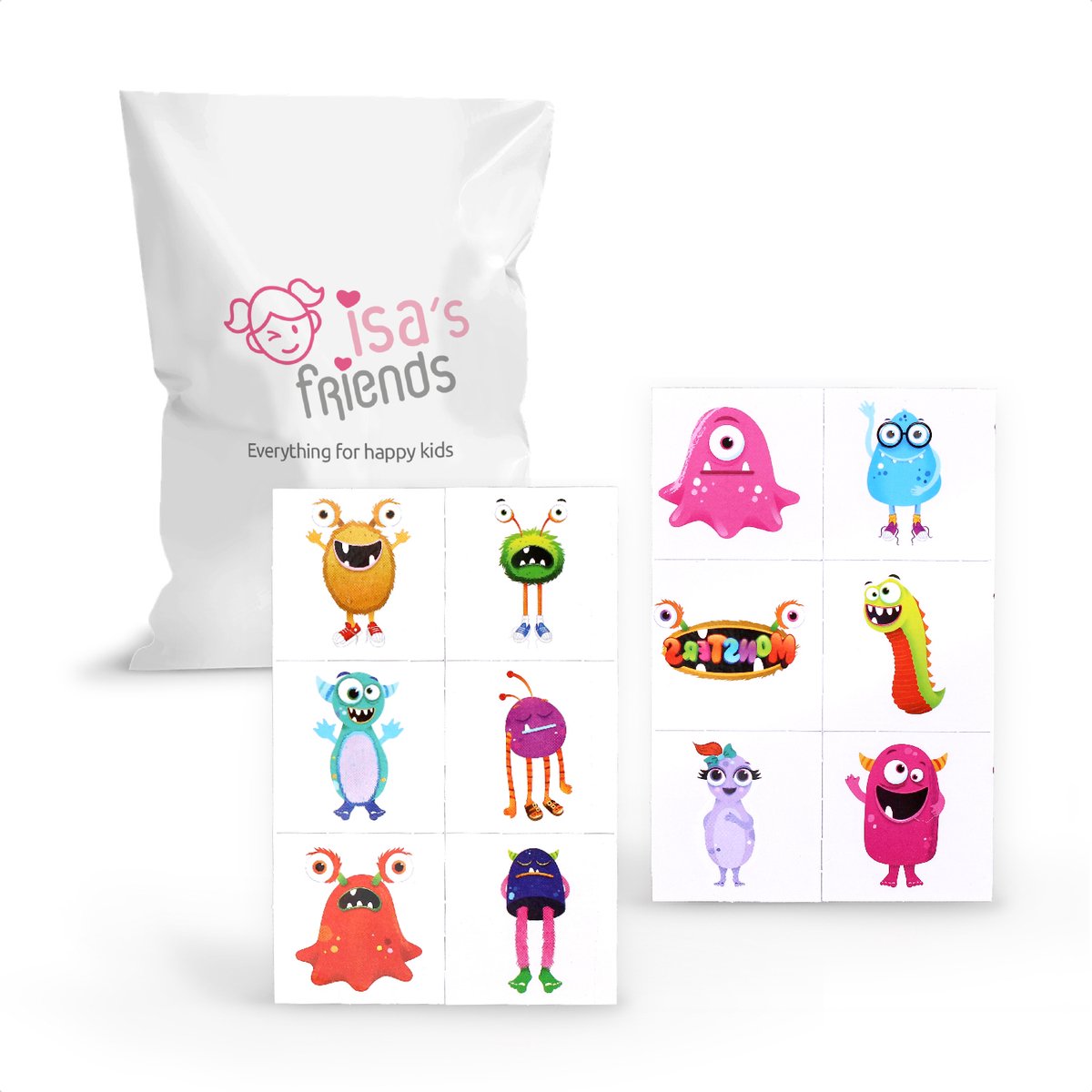 Isa's Friends® - Tattoo's kinderen 36 stuks - Uitdeelcadeau Monsters - Traktatie - Tijdelijke tattoo - Plak tattoo's — afbeelding 2