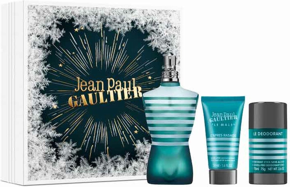Bol.com Jean Paul Gaultier Le Male Giftset - 125 ml eau de toilette spray + 50 ml aftershave balm + 75 ml deostick - cadeauset v... aanbieding