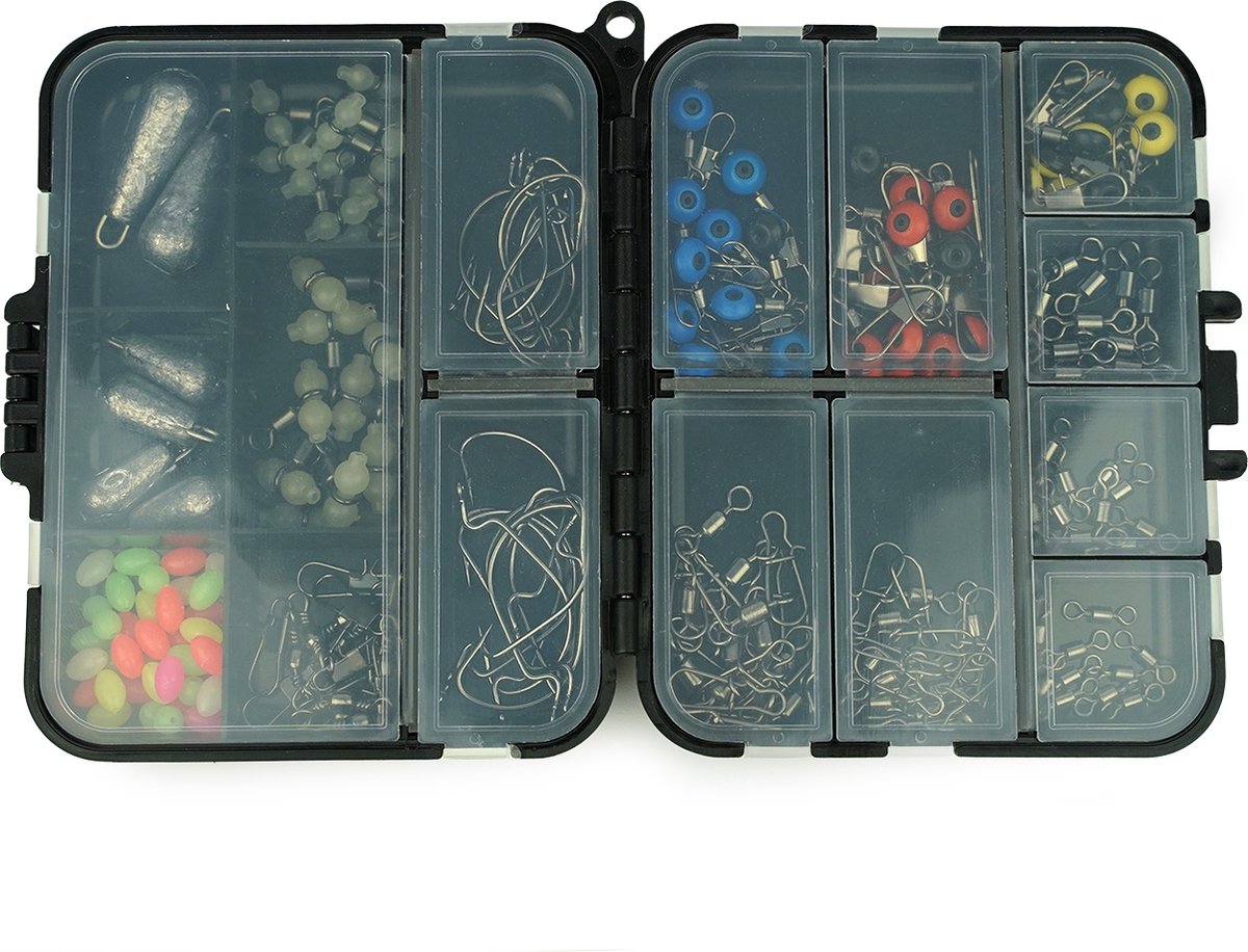 Fish-Xpro Hook&Swivel set - 177-Delig -Vishaakjes - Wartels -Visloodjes - incl. Tacklebox