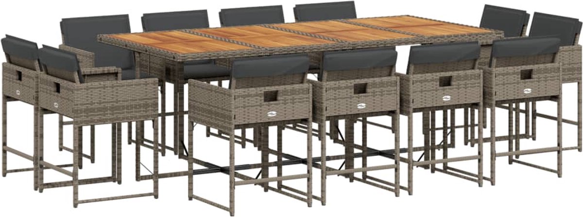 VidaXL 13-delige Tuinset met kussens poly rattan grijs