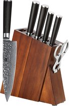 Bol.com Xinzuo B1H Series – Messenset 7-delig - Professioneel - Gehamerd Damascus staal (67 laag met kern van 10Cr15CoMoV) - Vli... aanbieding