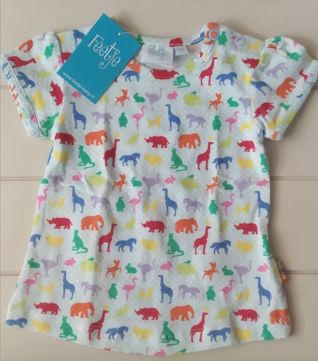 Feetje tuniek c.q. langer t-shirt met korte mouwen allover Animals maat 56