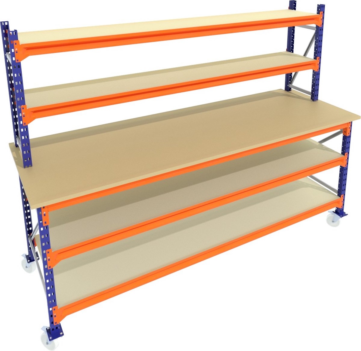 Multi Profiel - Werkbank op wielen - Met opbouw - 150 x 100 cm (BxD) - 2 verdiepingen - Super sterk! - Voor schuur of magazijn! - Professioneel