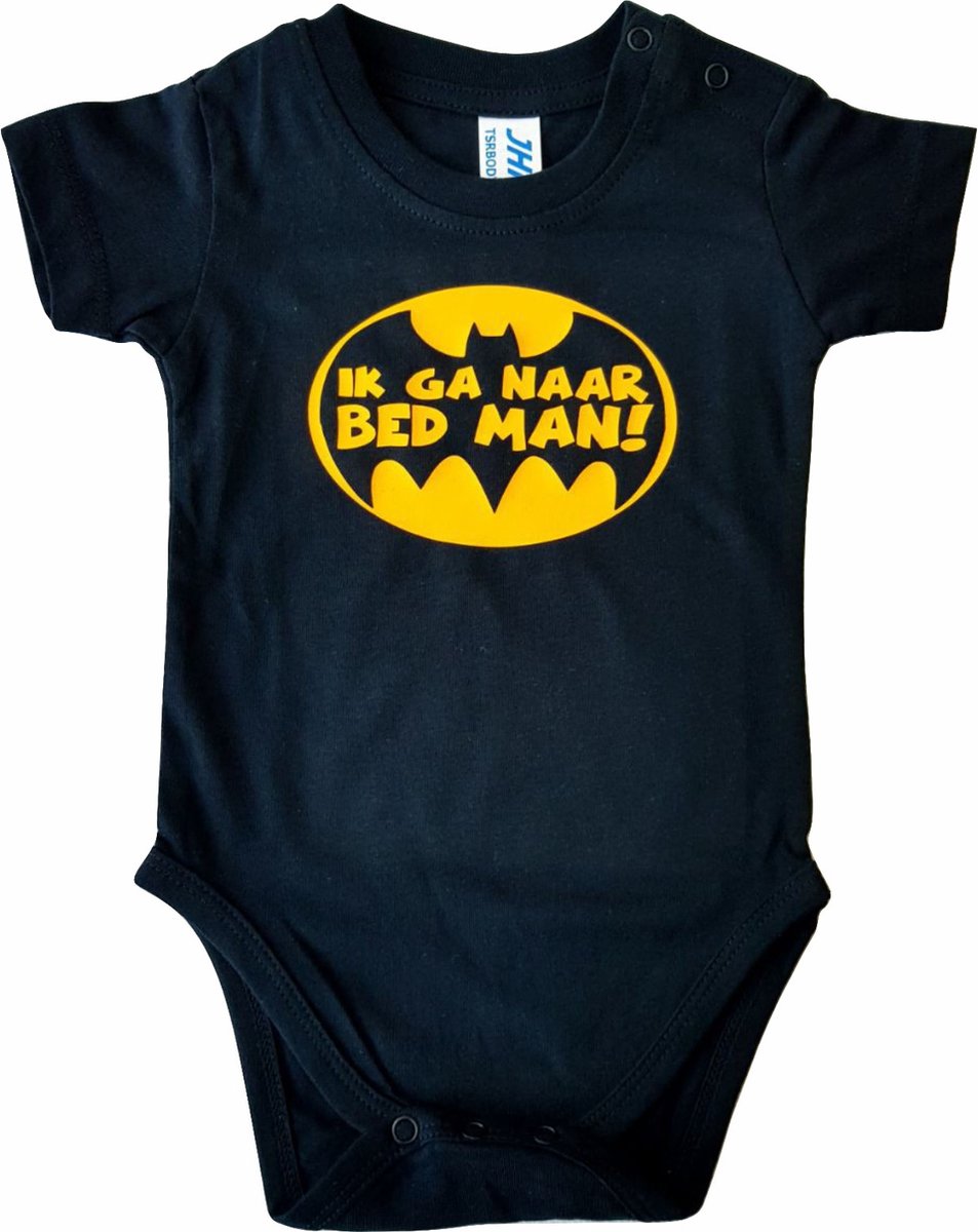 Zwarte romper met "Ik ga naar bed man!" - 3 maanden - babyshower, zwanger, cadeautje, kraamcadeau, grappig, geschenk, baby, tekst, bodieke