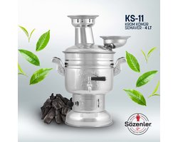 Sözenler Turkse verchroomde Samowar/Semaver, 4,5 liter, 150 oz Free Energy boiler en theemaker voor boot, camping, wandelen, jagen, zeilen