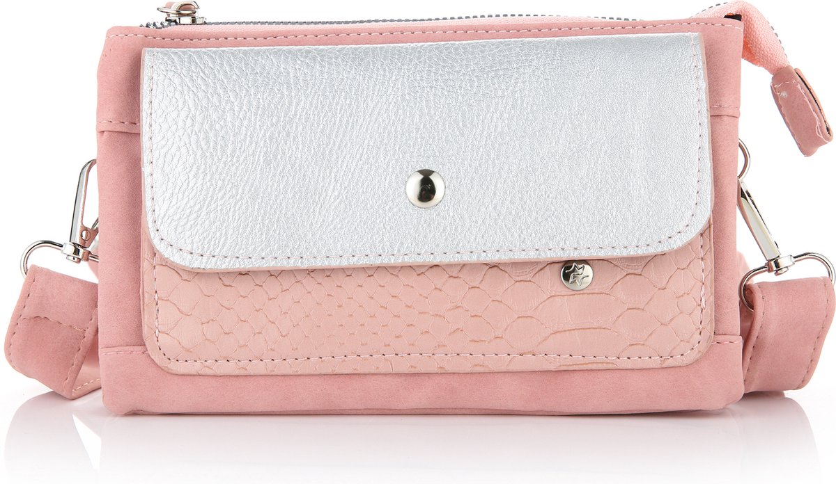 Michelle Bags - Schoudertasje met dierenprint - Roze met zilver