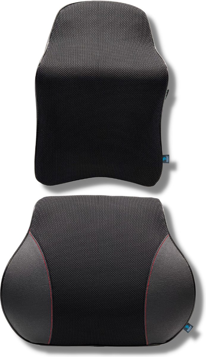 Goedkoopste Dhoent Products® 1 set Ergonomisch Rugkussen en Hoofdkussen - Zitkussen en Nekkussen - Auto - Bed - Bank - Bureau - Rugsteun Onderrug - Voorkomt rugpijn en nekpijn - Wasbare Hoezen - Zwart