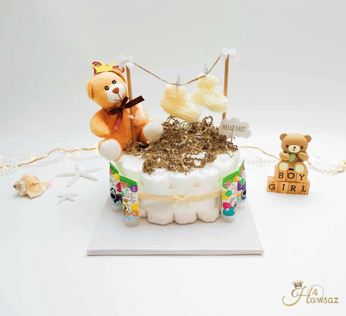 Goedkoopste Genderneutraal luiertaart 31 stuks - kraamcadeau - Hawsaz.nl Cadeau -Originele Babycadeau's - 25 luiers new born 1 Laags - Babycadeau - Babygeschenkset - Babyshower - Babyverzorging - Baby knuffel