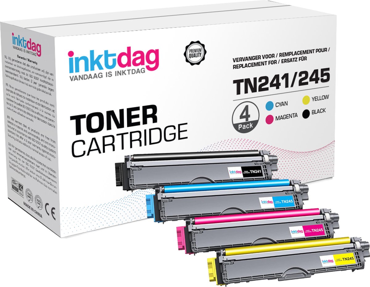 Inktdag toner cartridge voor Brother TN-241/TN241 BK, TN-245 C, TN245 M, TN245 Y Multipack (4 stuks) geschikt voor printers Brother DCP-9015 CDW , DCP-9020 CDW Brother HL-3140 CW , HL-3150 CDW , HL-3170 CDW Brother MFC-9140 CDN, 9330 CDW, 9340 CDW