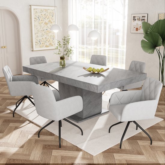 Foto: Sweiko 6 sets van 360 roterende diamant patroon eetkamerstoelen k ussens fauteuils met 4 metalen poten moderne vrijetijdsstoelen slaapkamer en woonkamer stoelen studio lendensteun fluweel grijs excl tafel 