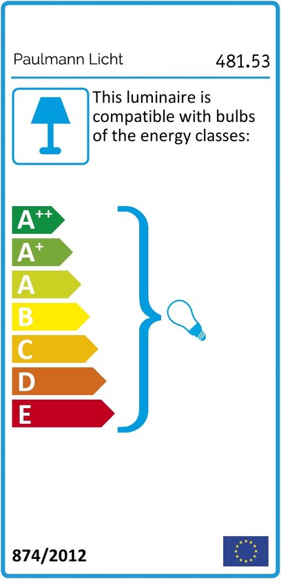 Energielabel van Pauĺmann Licht voor lamp 481.53, compatibel met lampen van energieklasse A++ tot E.
