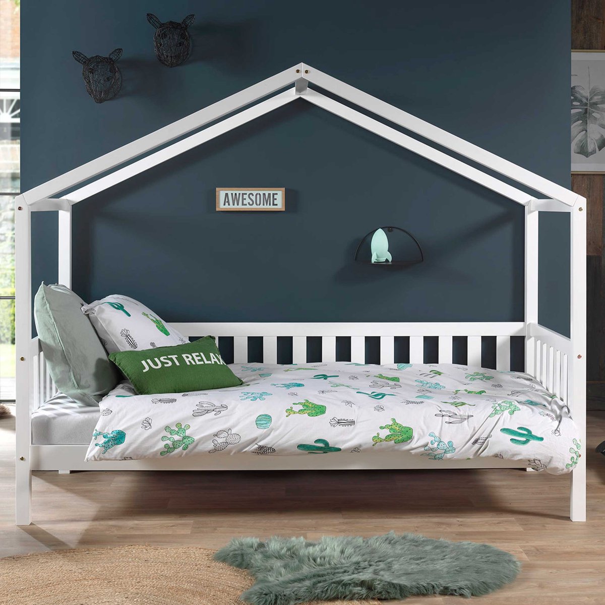 Vipack Kinderbed Dallas 90x200cm - Sofabed als Huis - Bed met Dak - Peuterbed - Ledikant - Kajuitbed - Wit